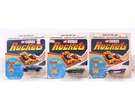 Corgi Rockets boxed group of 3 comprising an Aston Martin DBS, Pininfarina Alfa Romeo 33, and Bertone Carabo (M-BVG)
