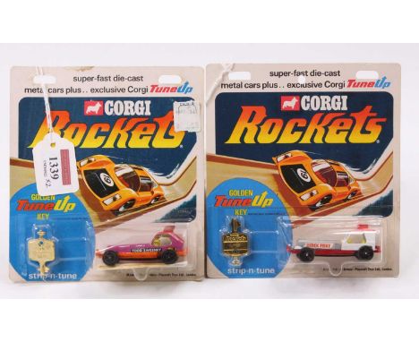 Corgi Rockets group of 2 comprising Todd Sweeny Stock Car, with key and unused sticker sheet, the model is loose from the bac