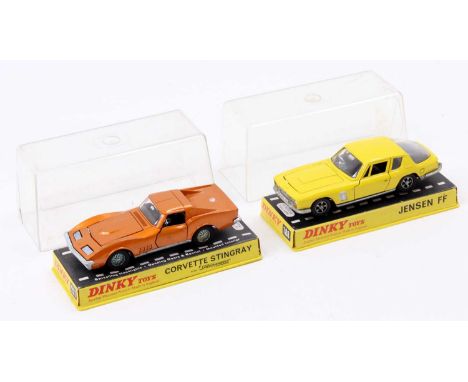 Dinky Toys plastic cased diecast group, examples to include a No. 188 Jensen FF finished in yellow with black interior, and a