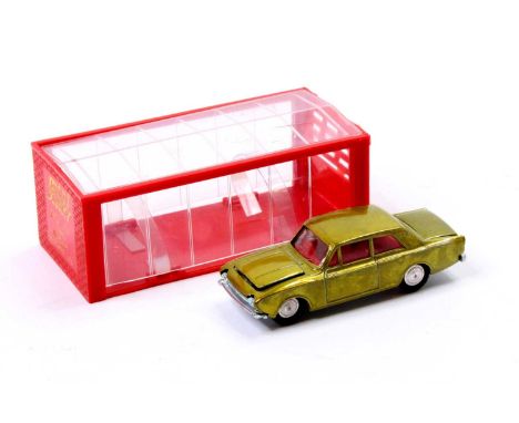 Mini Dinky No.10 Ford Corsair, metallic green-gold body housed in the original plastic garage style box (NM-BVG)