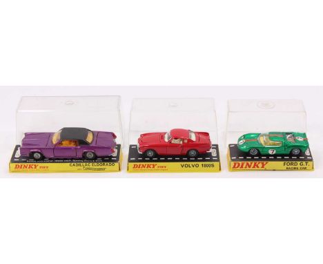 Dinky Toys plastic cased diecast group, 3 examples to include No.215 Ford GT Racing Car, No.116 Volvo 1800S and a No.175 Cadi