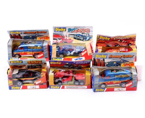 6 boxed later issue Dinky Toys comprising No. 201 Plymouth Stock Car, No. 203 Range Rover, No. 206 Customised Stingray, 2x No