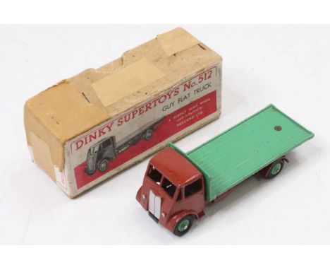 Dinky Toys, 512, Guy Flat Truck, rare example with brown cab and chassis, green hubs and back, housed in the original buff co