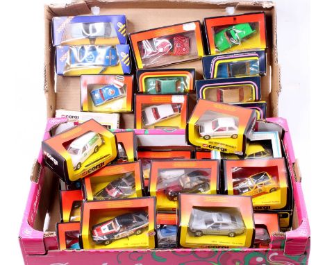 2 trays containing a quantity of later issue boxed Corgi Toys diecast including No. 318 Jaguar XJS, No. 334 Ford Escort, No. 