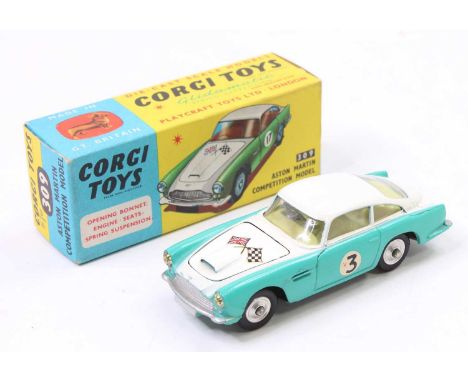 Corgi Toys 309, Aston Martin D.B.4. Competition Model, white/turquoise body, silver trim, jewelled headlights, lemon interior