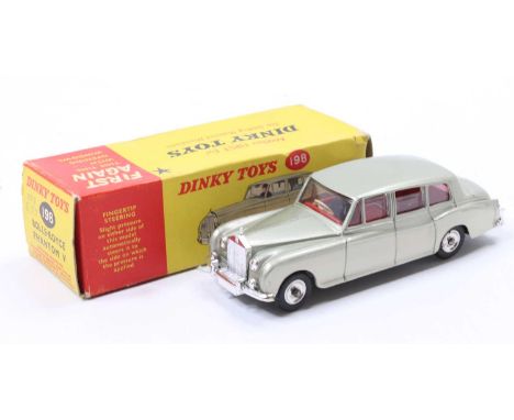 Dinky Toys No.198 Rolls Royce Phantom V, comprising light metallic green upper body and cream lower, with red interior and sp