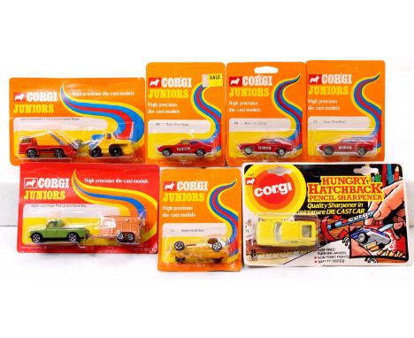 Corgi Juniors group of 7 blister carded models including 3x Ford Capri Fire Chief Car, Land Rover Pick-Up &amp; Horsebox, and