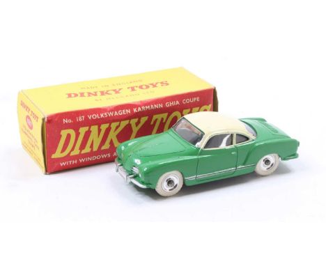 Dinky Toys 187 VW Karmann Ghia Coupe in green body and cream roof, spun hubs with white tyres in original box (NM, BNM)