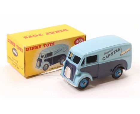 Dinky Toys No. 465 Morris Commercial delivery van "Capstan" livery, in two-tone blue body with mid-blue hubs in the original 