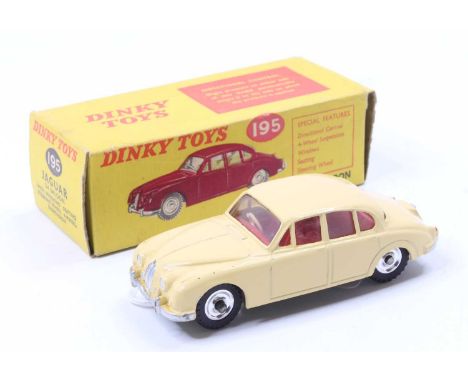 Dinky Toys, 195 Jaguar 3.4 MkII saloon, in cream with red interior, gloss black base, sold in light yellow picture box (NM,BN