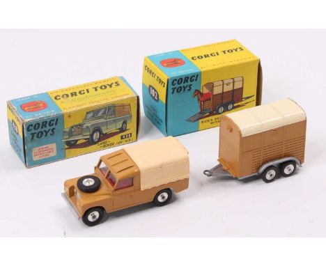 Corgi Toys Gift Set 2 comprising Land Rover with pony trailer and pony figure, tan version with apricot tilt and red interior