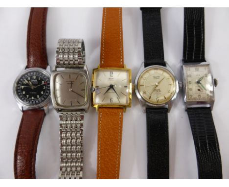 A Collection of Vintage Gentleman's Wrist Watches, including Smith 21 Jewel with silvered face, Rotary Automatic nr 680491, a
