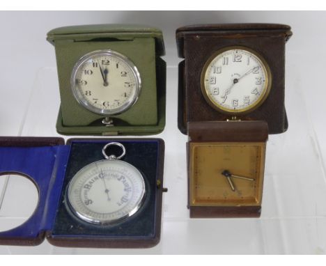 A Collection of Miscellaneous Time Pieces, including two Swiss made eight day travelling clocks, Oris Swiss made travelling c