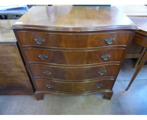 A Reproduction Serpentine Fronted Chest of Drawers, four long drawers, on bracket feet, approx 77 x 85 x 45 cms.