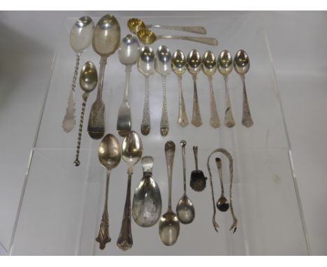 A Miscellaneous Quantity of Silver Spoons, including a Georgian caddy spoon, a Georgian jam spoon, both London hallmark, two 