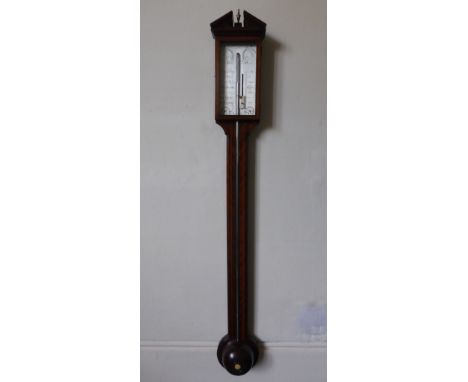 A Mahogany Cased Stick Barometer of Bristol Nr 16, with decorative inlay, approx 95 cms