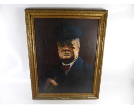 Artist Unknown, Portrait Oil on Canvas, depicting the Statesman Sir Winston Spencer-Churchill, KG, OM, CH, TD, PC, DL, FRS, R