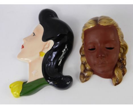 Crown Devon Wall Plaque, in the form of a Art Deco Lady, hand painted by Dorothy Ann together with a ceramic wall plaque in t