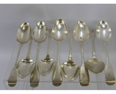 Nine Miscellaneous Silver Table Spoons, including two Victorian London hallmark dd 1877, one Exeter hallmark dd 1856 mm Ramse