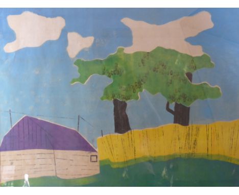 W.J. Koster, Contemporary Landscape, entitled 'Krommenie' dd 1972, with gallery label to verso 'Dienst Voor's Rijks Verspreid