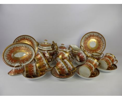 Minton First Period Part Tea and Coffee Set, circa 1805 pattern nr 180 'Nelson's Flame', comprising one tea pot and cover, on