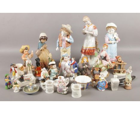 A collection of mainly ceramic figures, to include 20th century figure, Lladro and Goebel examples.  Restoration to Lladro fi