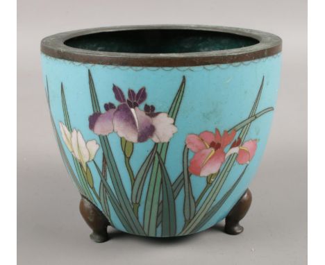 An early 20th century cloisonné planter with blue enamel.  