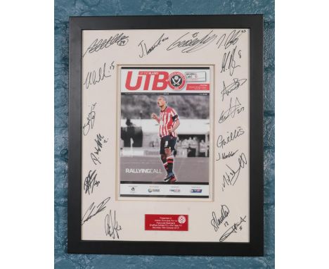 Sheffield United Interest. A framed and mounted football programme surrounded by team signatures of Sheffield United V Port V
