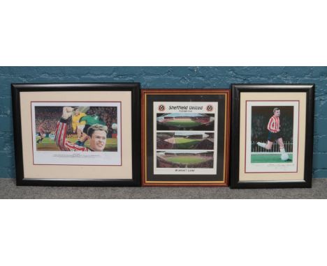 Sheffield United FC Interest. To include two limited edition framed prints of Mick Jones and Dane Whitehouse, along with a tr