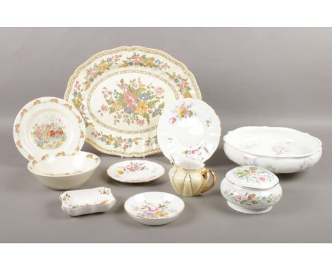 A quantity of miscellaneous. Royal Crown Derby 'Derby Posies' pin dishes, Royal Doulton Bunnykins bowl &amp; plate, Aynsley '