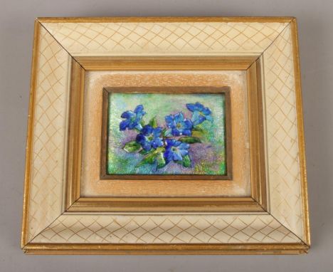 A framed Limoge enamel plaque. signed Faure. (6cm height 8cm width)  