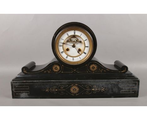 A Victorian slate mantel clock. (27cm height 45cm width)  
