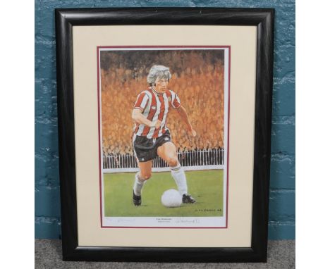 Alan Woodward limited edition print by Alan Damms. 4/100, signed by artist and player, 37.5cm x 27cm.  