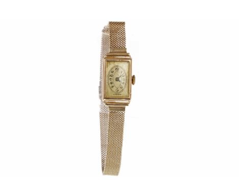 LADY'S ART DECO NINE CARAT GOLD MANUAL WIND WRIST WATCHunsigned 16 jewel movement, the rectangular dial with Arabic numerals 