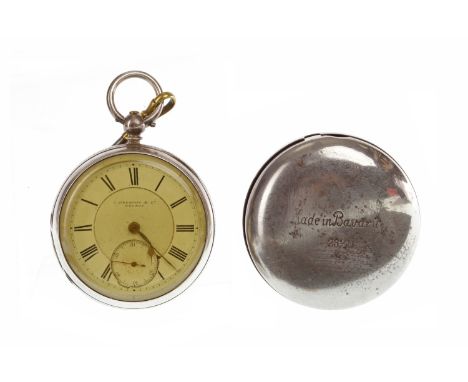 VICTORIAN SILVER OPEN FACE POCKET WATCHthe round white enamel dial with J. Preston & Co. Bolton, with Roman numerals in black