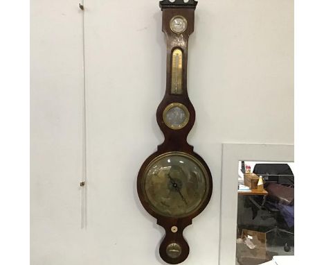 A Victorian rosewood banjo barometer by S. Spelzini, Hatton Wall, London, complete with spirit level, thermometer, subsidiari