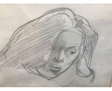 Charles James Mcall, Study of a Young Girl, pencil sketch, paper label verso (16cm x 23cm excluding frame)