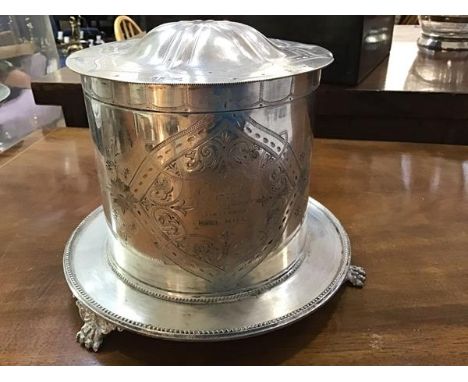 SHERLOCK HOLMES INTEREST:Mid-Victorian presentation biscuit barrel or tobacco jar by Mappin & Webb; the lidded silver plated 