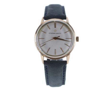 Eterna-Matic 9ct gentleman's wristwatch, London 1961, circular silvered dial with baton markers and centre seconds, automatic
