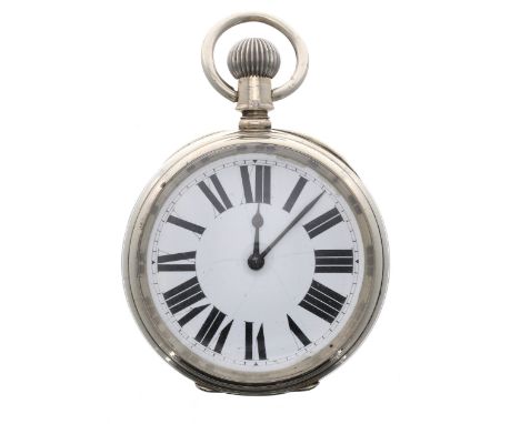 Longines nickel cased lever pocket watch, the three-quarter plate movement signed Baume Longines with compensated balance and