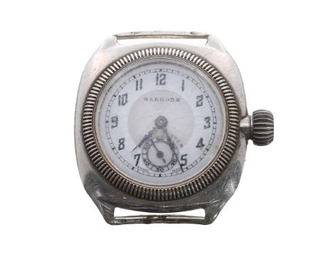 Rolex Oyster for Harrods silver mid-size wristwatch, ref. 7494, import hallmarks for Glasgow 1928, signed white dial branded 