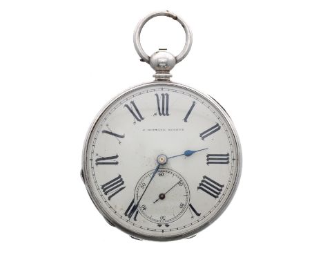 White metal cylinder pocket watch, frosted three-quarter plate movement signed J Gustave Genéve with gilt three arm balance a