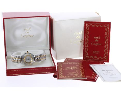 Must de Cartier 21 gold and stainless steel lady's bracelet watch, ref. 1340, serial no. PL47xxx, silvered dial with sapphire