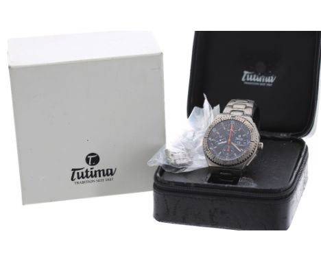 Tutima Military Chronograph automatic titanium gentleman's bracelet watch, no. 75015859, circular black dial with Arabic nume