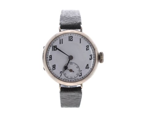 Golay WWI period silver wire-lug wristwatch, import hallmarks London 1914, circular enamel dial with Arabic numerals, centre 