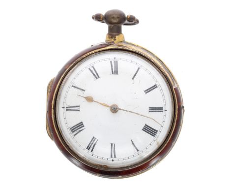 Early 19th century gilt metal and tortoiseshell verge pair cased pocket watch, the fusee movement signed Nicho's (Nicholes) G