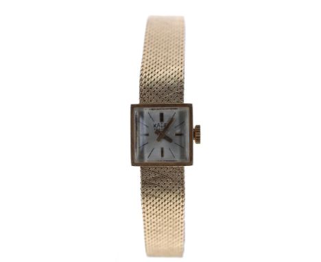Kadet 18ct lady's bracelet watch, square silvered dial, 17 jewel movement with integral woven bracelet, 28.7gm, 14mm - Condit