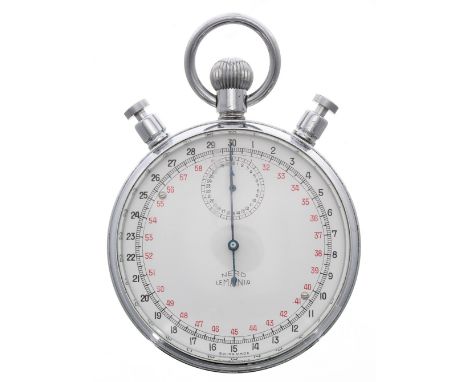 Nero Lemania British Military Royal Navy issue split second chrome cased pocket stopwatch, signed cal. 1210 gilt frosted move