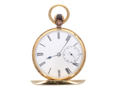 Victorian 18ct lever hunter pocket watch, London 1884, unsigned three-quarter plate lever set movement with compensated balan