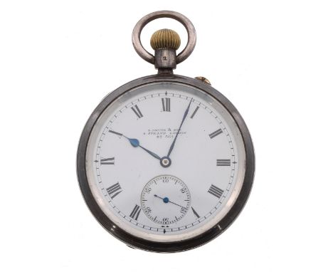 S. Smith &amp; Son silver lever pocket watch, London 1911, signed three-quarter plate movement 'Watch Makers to the Admiralty